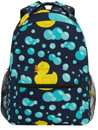 Schulrucksack mit Ente in Seifenblasen, für Jungen und Mädchen, Grundschultasche, Mittelkinderrucksack, Schulrucksack, Büchertasche, Teenager, leicht, lässiger Tagesrucksack, #01, M