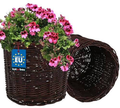 KOTARBAU® 2 x Pot De Fleur En Osier Pour Balcon Marron 33x28cm Cache Pot Plante Interieur |Cache-Pots De Fleurs |Cache-Pot Osier |Panier Plante |Panier Osier Plante |Cache Pot Rotin |Grand Cache Pot