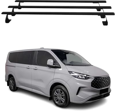 OMAC Dachträger Grundtäger kompatibel mit Ford Transit Custom/Tourneo Custom 2023-2025 Stahl 75kg Schwarz 3tlg Fixpunkte für Fahrradträger, Dachboxen, Skiträger