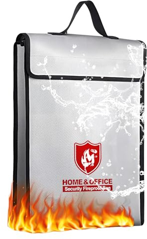 Brandsäker dokumentväska, säkerhetsväska 38 x 32 x 8 cm, brandsäkra påsar för dokument och pengar 1200 ℃, vattentät dokumenthållare för dokument, pengar