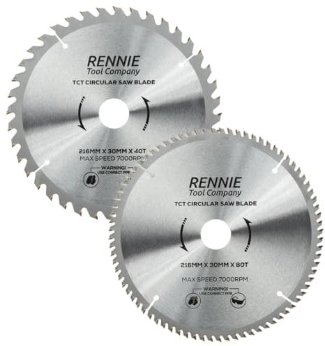 (Pack Of 2) 216mm x 30mm Bore x 40T & 80T TCT Circular Wood Saw Blade Fits Festool Bosch Makita Dewalt Circular Saws Etc. Comes with 25mm 20mm & 16mm Reduction Rings. Circular Saw Blades