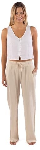 Rip Curl Damen-Strandhose aus Baumwollkrepp – Smoked-Bund, Taschen vorne und hinten, langer Schnitt für einen lässigen Look, natur, Medium