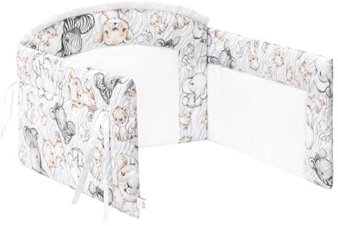 Bettkantenschutz für Kinderbetten 38 x 200 cm - Schutz für Bettrahmen Baby Bett - Atmungsaktive Polsterung, Rausfallschutz für Babybett - Umrandung Babybett – Muster Das Zebra und der Löwe