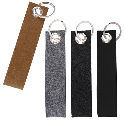 4 Stück Filz Schlüsselanhänger Filzanhänger Rohling DIY Dekoration Handwerk 13X3 cm mit Edelstahl Ring,Geschenk Schule Wohnung Büro,Beschriftbar Schlüsselring für DIY Handwerk AutoTaschen-4 Farben