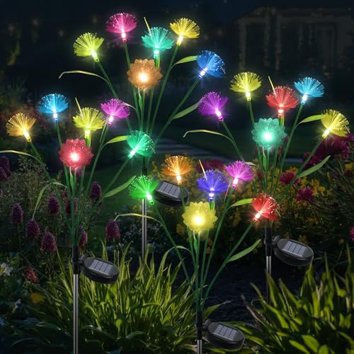 Qoosea 4 Stück Solar Gartenleuchten im Freien wasserdichte Lotusblumen Lichter mit Farbwechsel Christmas Lights Dekorative Gartenweg Rasen Hof Leuchten Solar Lotusblumen Leuchten