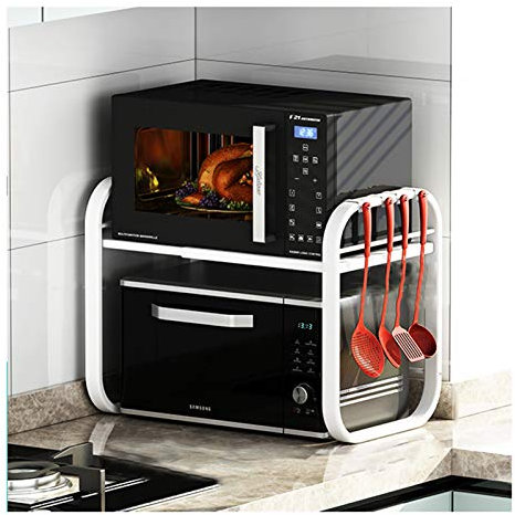 Étagère de four à micro-ondes relevable en acier inoxydable pour cuisine - Longueur réglable - Avec rangement - Blanc - Étagère simple couche