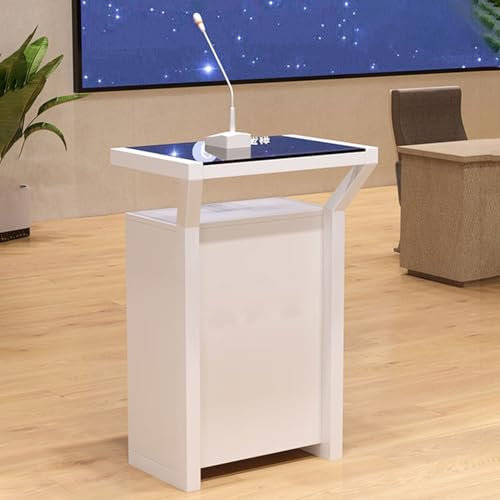 SGKOMN Podium Moderner Rednerpulttisch, bodenstehendes Rednerpult mit Schreibtischplatte aus gehärtetem Glas, moderner Empfangstresen für Klassenzimmer/Sitzungssaal