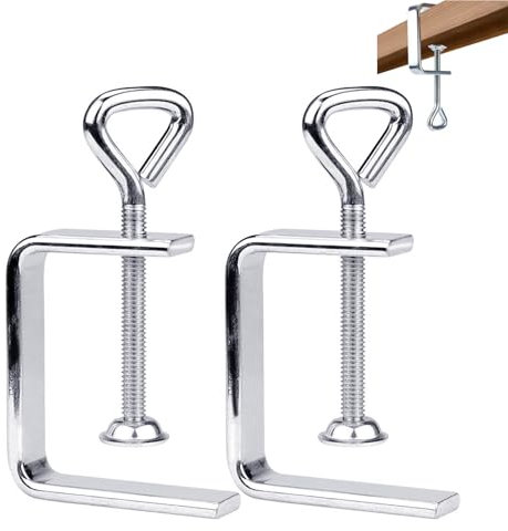 Abrazadera de Tornillo C, 2 Piezas C Abrazadera de Acero Inoxidable, 2 Anillos Elevadores C Abrazadera, Abrazadera C para Carpintería, Ancho Ajustable, Abrazadera de Banco de Trabajo de Plata, Pinzas