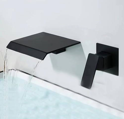 ZYCDP Armatur Badezimmer Unterputz Waschtischarmatur Wasserfall Warm und Kalt für Wand Schwarz