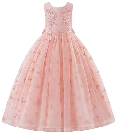 IWEMEK Robe De Mariee Enfant Fille sans Manches Robe Tulle Fille Bapteme de Communion d'anniversaire du Soir Anniversaire Fête de Mariée avec Broderie Papillon