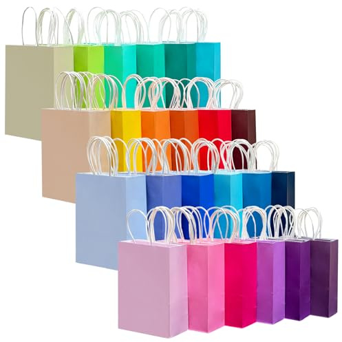 Gcardist 24 Colors Small Gift Bag with Handles Bulk 24PCS Paper Party Bags 8.3x6x3 Multiple Uses (15x8x21cm,Small Size)