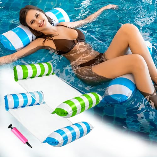 Paquete de 2 flotadores inflables de piscina de 2 tubos, balsas de piscina para adultos, colchón flotante para playa, piscina y bañera de hidromasaje (verde y azul)