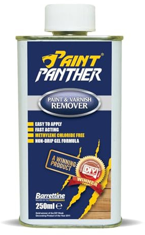 Paint Panther Paint & Varnish Remover Non-Drip Gel, Paint Stripper for Wood & Masonry, Removes Paint, Varnish & Lacquer, Fast Acting Low Odour Formula, (250ml)
