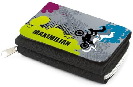 Striefchen® Kindergeldbörse mit Namen - Motocross - in schwarz