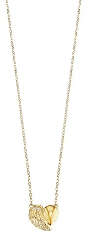 Engelsrufer Damen Halskette aus vergoldetem Sterling Silber mit Herzflügel Anhänger, besetzt mit 3 Zirkonia Steinen, Karabinerverschluss, in zwei Längen verstellbar, nickelfrei, ERN-LILHEARTWING-G