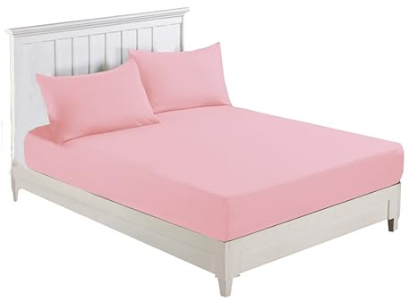 R&Z Plain Luxury Polycotton Fitted Sheet Single, Double, King, Super King, 4FT (Pink, Super King)