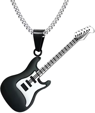 BlackAmazement Kette mit Anhänger 316L Edelstahl E-Gitarre Guitar 600mm 3 mm Halskette Silber Gold schwarz Damen Herren
