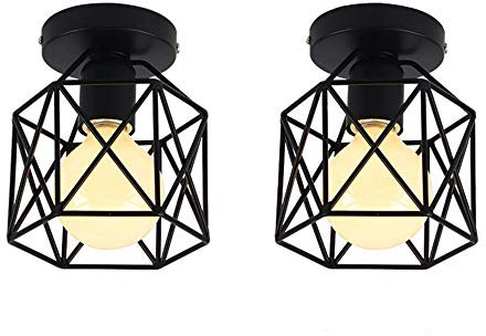 iDEGU Deckenleuchte, 2x Vintage Deckenlampe Geometrische Decken-Lampe Metall E27 Schlafzimmer Lampen für Wohnzimmer Esszimmer Flur (Schwarz, 2er-Set)