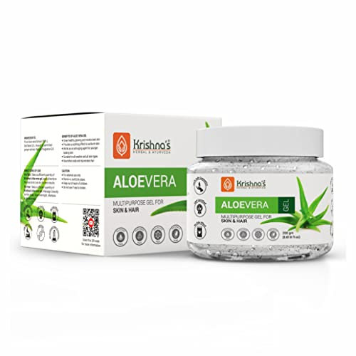 Krishna's Aloe Vera Gel - 250 g Pure White Non-Sticky Transparent 3 in 1 Aloe Fresh Soothing gel for Skin, Body & Hair, Vitamin C+E Natural Emollients, Dark Spots and Acne