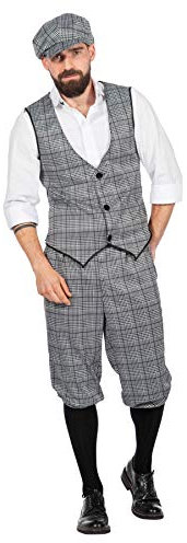 20er Jahre Peaky Blinders Herren Glencheck Anzug Knickerbocker Schwarz-Weiß Weste Schiebermütze, Größe:52