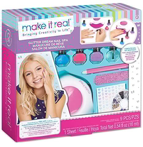 Make It Real Dream DIY Glitter Manicure Nail Varnish Set - Full Spa Experience with Polish, Stickers and Dryer! - Gifts for Girls