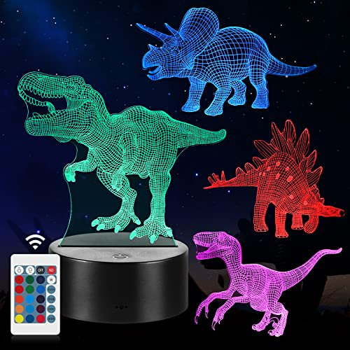 Dinosaurier Nachtlicht Geschenke, 4PCS Nachtlampe Spielzeug mit 16 Farbwechsel und Fernbedienung, Geschenke für Jungen ab 4 5 6+ Jahre