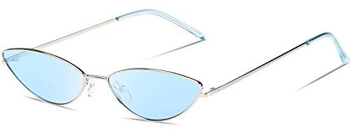 DUCO Trendy Cool Stylish Vintage Cateye Polarisierte Sonnenbrille für Frauen UV400 Schutz W019 (Silber Blau)