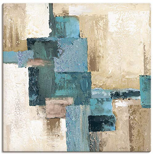 ARTLAND Wanddeko Leinwand Bilder Wandbild 50x50 cm Quadratisch Gemälde Modern Abstrakte Kunst Türkis S7HX