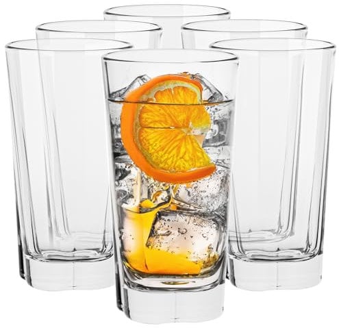 TREND FOR HOME Verre a Eau Long Drink | 300 ml | Lot de 6 | Verre Cocktail Highball Verres à Jus et Soda Grand Tumbler | Sécurité au Lave Vaisselle | Collection Elin