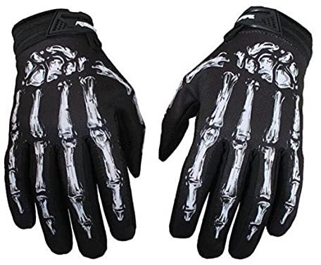TOSSPER 1 Stück Motorradhandschuhe Radfahren Punk Handschuhe Schädel Knochen Skelett Gothic Handschuhe Volle Finger Reiten Handschuhe Schwarz