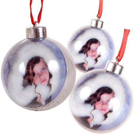 Bolas de Navidad Grandes 8 cm Personalizadas con Fotos Diferentes Dentro Incluidas, Lote de 1, 3 y 6 Unidades (3 Bolas)