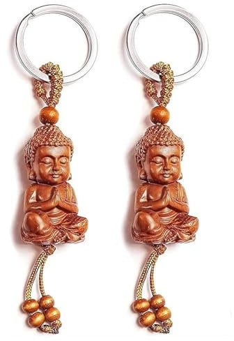 peiyee Buddha Schlüsselanhänger Buddha Figur klein Buddha deko Dreidimensionale Schnitzerei Buddha Anhänger Schlüsselanhänger DIY Autozubehör Glücksbringer Geschenk