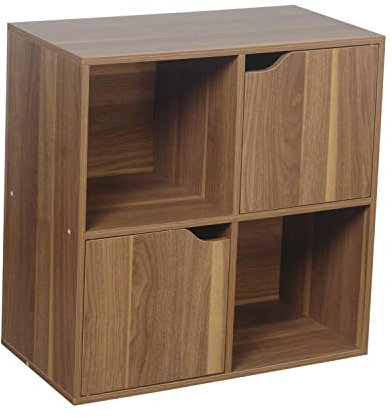 WeHome - mobiletto libreria per ingresso Cubo Moderno Mobiletto Armadietto Scaffale dal design e colori moderni Scaffale per Casa e Ufficio Porta Libri CD (4 cubi, Rovere scuro)
