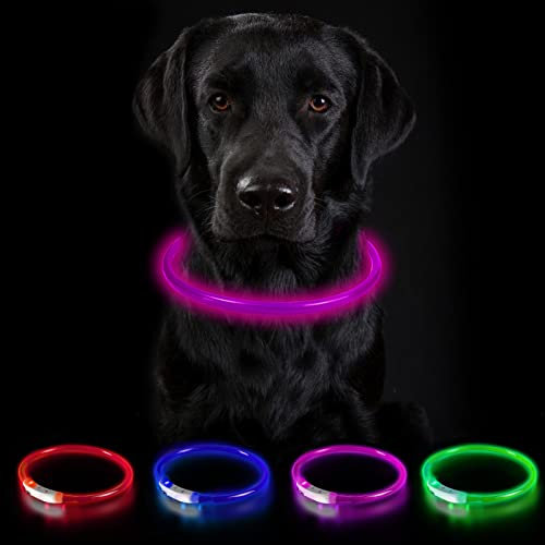 Nepfaivy Leuchthalsband für Hund USB Aufladbar - Leuchtendes Hundehalsband Wasserdicht mit 3 Beleuchtungsmodi, Längenverstellbareres LED Halsband für Große und Mittlere Hunde(Rosa-B)