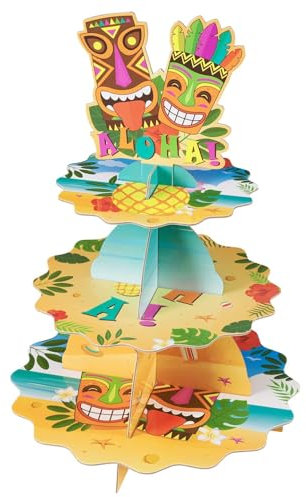 WERNNSAI Hawaiian Cupcake Stand - Luau Party Decorations for Kids 3 Tier Cardboard Cupcake Stand Holder Dessert Tower Tropical Birthday Party Supplies Baby Shower Round Serving Tray Stand