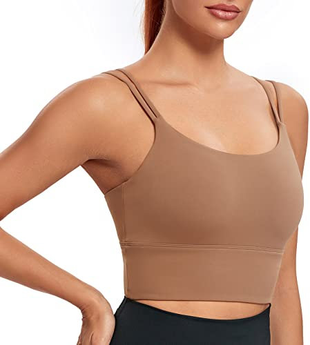 Lemedy Geformte Körbchen, Sport-BH, mittlere Schlagkraft, gepolstert, lang, bauchfrei, kaffeebraun, small