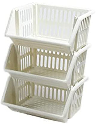 PHG Compact 3 Tier Stackable Kitchen Organiser |Durable Plastic Storage Basket | Elegant Vegetable and Fruit Storage | Unique Cupboard Storage | Kitchen Sink Organiser (35 Centimetres, Cream)