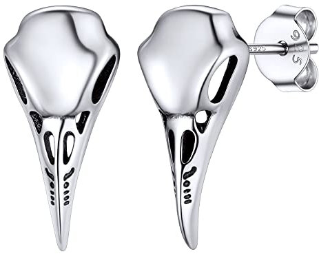 Boucle d'oreilles Argent Tête de Corbeau Clou Oreille Femme 925 Homme 3D Solide Figuratif Viking Boussole Cadeau Petit Ami Bijoux Enfant Garcon