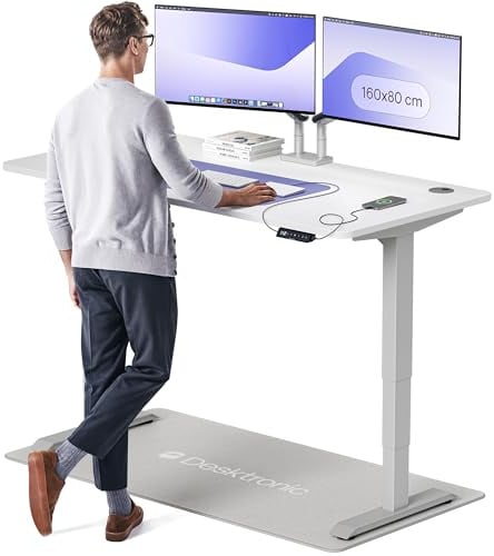 Desktronic HomePro Höhenverstellbarer Schreibtisch 160 × 80 cm – Elektrischer Schreibtisch Mit Zwei Elektrischen Motoren, Touchscreen-Steuerung und Integrierten USB-A- und USB-C-Ladeanschlüssen