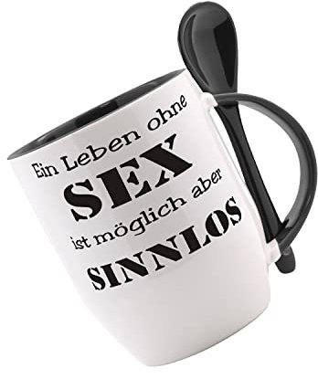 Tasse mit Löffel Ein Leben ohne SEX ist möglich aber sinnlos Löffeltasse, Kaffeetasse mit Motiv,Bürotasse, bedruckte Tasse mit Sprüchen oder Bildern
