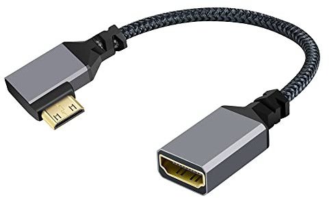 cablecc 4K Typ-C 90 Grad rechtwinkliger Mini-HDMI 1.4 Stecker auf HDMI-Buchse Verlängerungskabel für DV MP4 Kamera DC Laptop