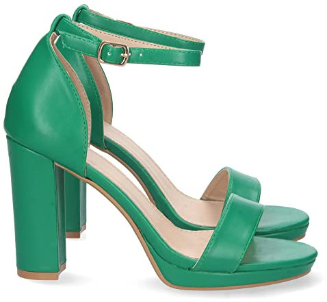 shoes&blues.es 71596 Sandalia de Tacon para Mujer, Estilo Ankle Strap, Pala Simple, y Cierre de Hebilla, Primavera Verano 2023 Verde Talla 40