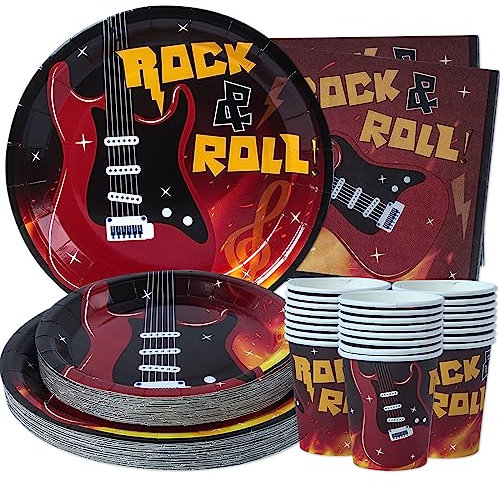 Rockstar Party Supplies (Serves 24) Dinner Plates, Dessert Plates, Cups, Napkins. Rock and Roll Party Decorations for Kids, Boys, Girls and More. Rock n Roll Party Decorations