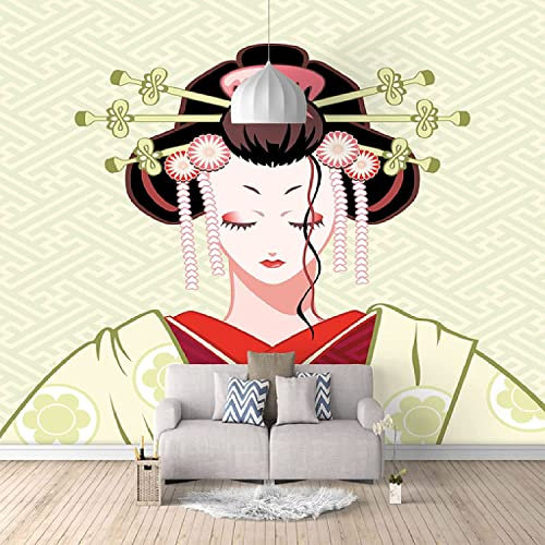 Wandbild 3D Peel And Stick Wallpaper Anpassen Japanisches Geisha-Mädchen Wanddekoration, Poster, Großes Wandbild Für Schlafzimmer, Wohnzimmer, Büro, Hotel, Dekor, Restaurant, Wandkunst, 350x256 cm