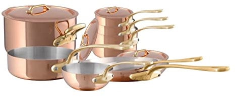 Mauviel M'Heritage 200 B 2mm Polished Copper & Stainless Steel 12-Piece Cookware Set With Brass Handles, Made In France