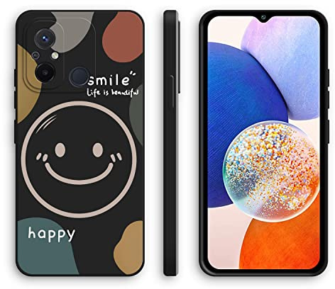 XINYEXIN Silikon Hülle für Xiaomi Redmi 12C mit Süßes Muster Ultra Dünn Gerade Kante Weiches Silikon Handyhülle Stoßfest Schutzhülle - Smile, Black