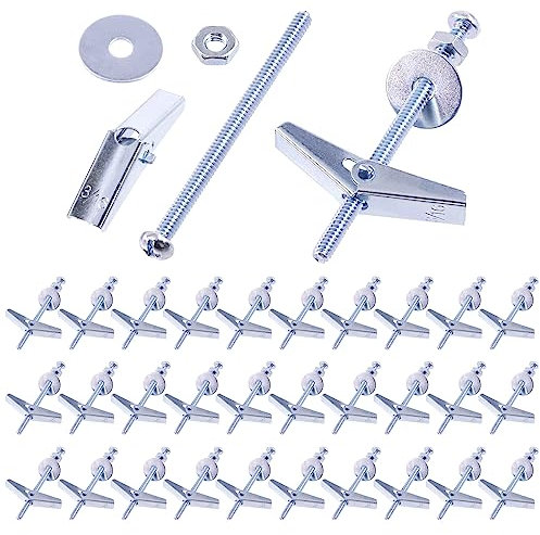 Swpeet Set di 120 bulloni a levetta da 3/16 pollici e kit di dadi ad ala con dadi esagonali, rondelle, kit assortimento di bulloni a levetta, tasselli a farfalla per appendere oggetti pesanti sul muro