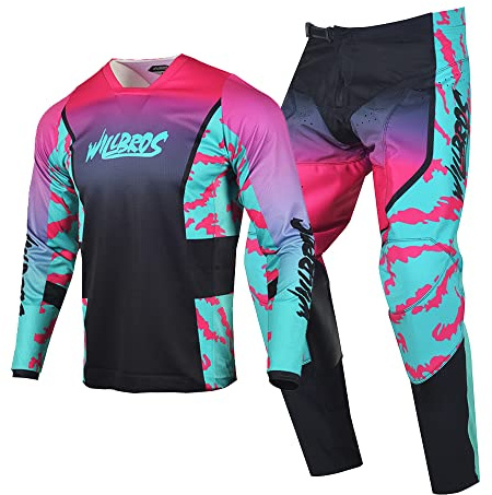 Willbros Hommes Combinaison de Pantalon en Maillot de Motocross MX Ensemble Vélo hors Route Offroad Ride Vêtements de Compétition Adultes BMX ATV