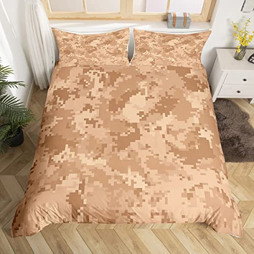 Kinder Jungen Camo Bettbezug Set S Größe Abstrakt Grau Braun Armee Camo Bettwäsche Set Outdoor Wüste Sport Art Camouflage Tröster Abdeckung Teens Männer Mode Quilt Cover,1 Kissenbezug