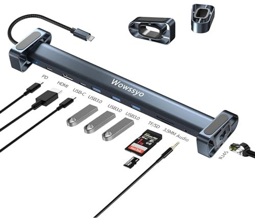 Hub USB C 10-in-1, Docking Station USB C, Multiporta USB Hub, Staccabile, 4K HDTV, Ethernet, 100W PD, USB 3.0, Adattatore MacBook Air Pro M1, per iPad, Switch, Chromecast, e altri dispositivi USB-C